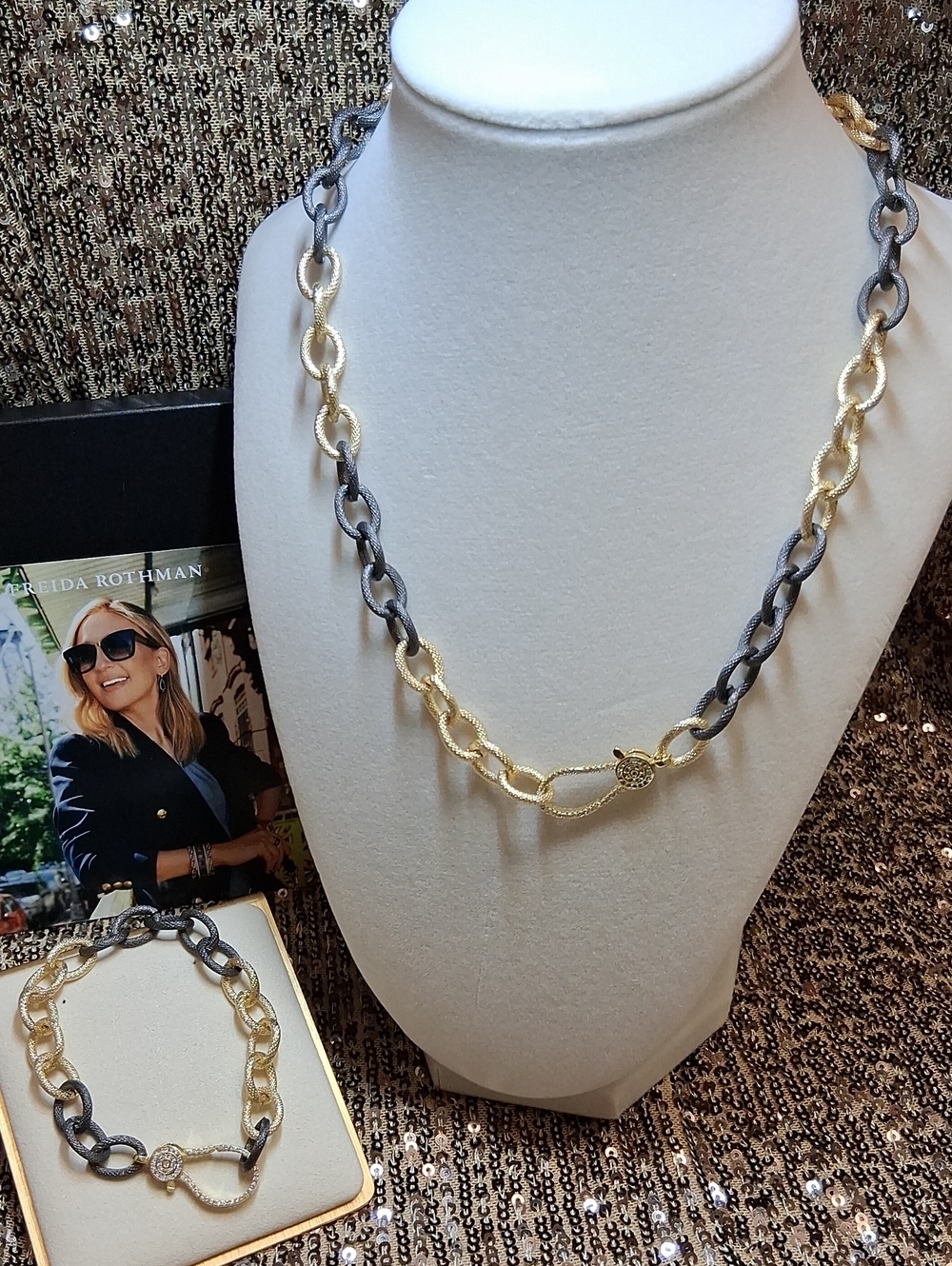 Two-Tone Textured Link Bracelet And Matching Necklace!